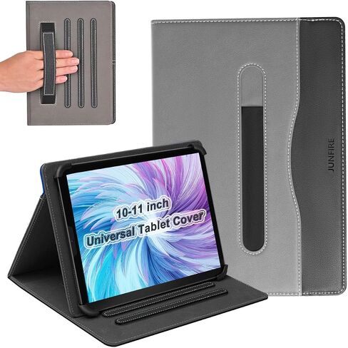 Universal 10.1" Leather Tablet Cover Case with Stylus Holder, for All 10-11 inch Android/iOS/Windows Tablet, Slim Folding Folio Tablet Cover with Stand/Hand Strap/Pocket-Gray in Saudi Arabia