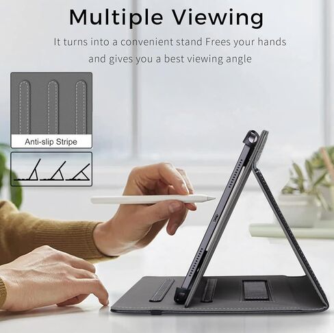 Universal 10.1" Leather Tablet Cover Case with Stylus Holder, for All 10-11 inch Android/iOS/Windows Tablet, Slim Folding Folio Tablet Cover with Stand/Hand Strap/Pocket-Gray in Saudi Arabia
