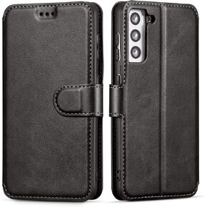QLTYPRI for Samsung Galaxy A14 Case Premium PU Leather Simple Wallet Case [Card Slots] [Hands-Free Kickstand] [Magnetic Closure] Shockproof Flip Cover for Galaxy A14 - Brown