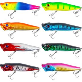 Popper Saltwater Fishing Lures Kit, 8pcs Topwater Popper Lures Hard Baits Topwater Bass Fishing Lures Crankbaits Minnow Popper Swimbaits Lures Set for Bass Trout Walleye Freshwater Saltwater