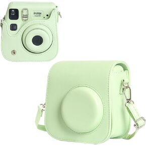 Carrying Case for Fujifilm Instax Mini SE/7+/7s/7c Instant Film Camera, Protective Case PU Leather Case for Instax Mini SE Case with Adjustable Shoulder Strap (No Camera) - Green