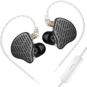 Linsoul KZ x HBB PR2 13.2mm Planar Driver in Ear Monitor, HiFi IEM Earphones with N52 Magnet Array, Nanoscale Diaphragm, Detachable 2 Pin Silver-Plated Cable for Gaming Audiophile (Black, with Mic)