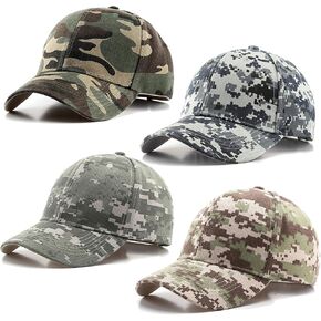 4 Pack Camo Baseball Caps, Unisex Structured Plain Baseball Hats, Army Military Camouflage Hat for Sport Tactical Game