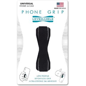 LOVEHANDLE Universal Phone Grip for Most Smartphones, Mini Tablets and Cases, Black Design Elastic Strap with Black Base, Black