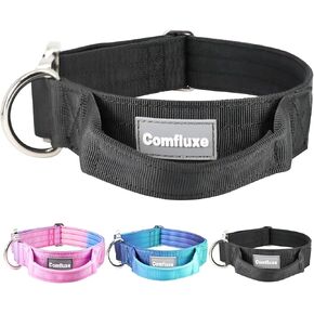 Tactical Dog Collar, Wide Thick Heavy Duty Dog Collar with Handle, Soft Neoprene Padded Military-Grade Nylon Training Collar with Quick Release Metal Buckle for Large Dogs(Purple, L,XL)