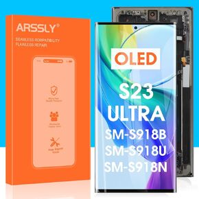 OLED for Samsung Galaxy S23 Ultra Screen Replacement, LCD Display for Samsung S23 Ultra 5G SM-S918 Digitizer Touch Screen Assembly with Repair Kits(Blue with Frame)