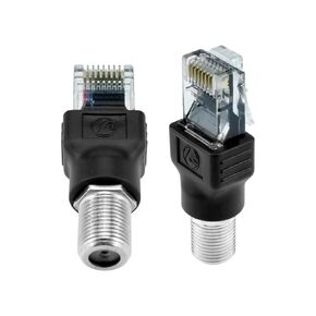2PCS F-Type Female to RJ45 Male Coaxial Converter Ethernet Adapter, Coax Straight Connector for Cable Line Tester Monitor Digital Signal Compatible, Black