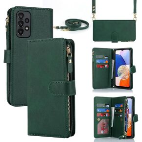 Jaorty for Samsung Galaxy A23 5G Phone Case Wallet with Card Holder for Women,Crossbody Case for Samsung A23 5G with Strap Lanyard,Zipper Pocket Magnetic Flip Leather A23 Case, 6.6" Dark Green in Saudi Arabia