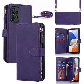 Jaorty for Samsung Galaxy A23 5G Phone Case Wallet with Card Holder for Women,Crossbody Case for Samsung A23 5G with Strap Lanyard,Zipper Pocket Magnetic Flip Leather A23 Case, 6.6" Dark Green