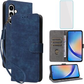 for Samsung Galaxy A35 5G Wallet Case with Screen Protector [RFID Blocking] Leather Card Holder Kickstand Cell Phone Cover for Samsung 35A A 35 A35 Blue