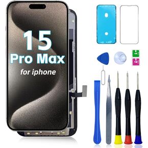 شاشة FHD LCD لهاتف iPhone 15 Pro Max بديلة A2849 لهاتف iPhone 15 Pro Max Display A3105 A3106 A3108 محول رقمي للشاشة ثلاثية الأبعاد مجموعة إصلاح مجموعة أدوات اللمس مع أدوات