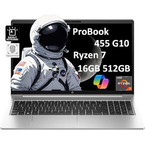 HP ProBook 455 G10 Business Laptop (15.6" FHD Display, AMD Ryzen 7 7730U, 16GB RAM, 512GB SSD, (8-core Beats i7-1255U)) Backlit, Fingerprint, Webcam, Ethernet, Win 11 Pro w/ AI Copilot, Silver, 2024
