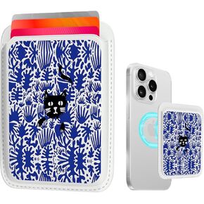 Magsafe Wallet, RFID Leather Phone Wallet with Stronger Magnetism, Magnetic Phone Wallet for iPhone 16/15/14/13/12 and Pro/Max, Slim Credit Card Holder for Girls Women(cat emoji)
