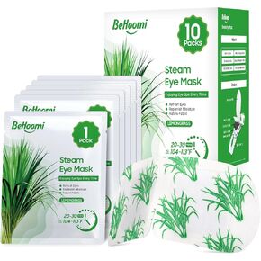 BeHoomi Steam Eye Mask for Dry Eyes, 10 Packs LEMONGRASS (Citronella) Heated Eye Mask Disposable Eye Masks for Dark Circles and Puffiness, Moist Heat Warm Eye Compress for Tired Eyes, Stress Relief