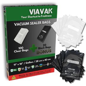 (11x16 Inch) Vacuum Sealer Bags for Food | 100 Clear + 20 Bonus Black | 7-Layer Commercial Grade, BPA-Free, Writable Surface for Content & Date, Heavy Duty for Food Storage & Sous Vide