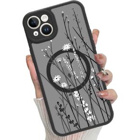 MOWIME Magnetic for iPhone 16 Pro Max case [Compatible with MagSafe] Cute Fashion Floral Translucent Matte Hard Back Shockproof Anti-Scratch Phone Case-Red Flower