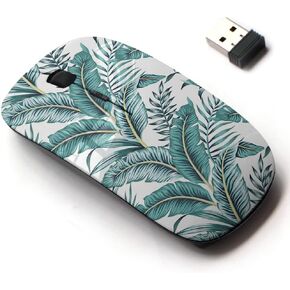 2.4G Wireless Mouse with Cute Pattern Design for All Laptops and Desktops with Nano Receiver - Tropical Banana Green Leaves