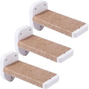 3pcs Cat Wall Steps, Cat Climbing Wall Mounted Cat Furniture, Cat Wall Shelves Cat Steps for Wall with Hemp Rope Covered, Solid Wood Cat Ladder for Cats Playing and Climbing (Large-Black)