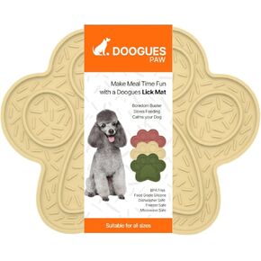 Lick Mat for Dogs & Cats 2 Pack, DOOGUES Slow Feeder Mat for Anxiety Relief, Non-Slip Suction Cups, Spread with Peanut Butter, Yoghurt, or Treats, Suitable for Small and Medium Pets (Green & Beige)