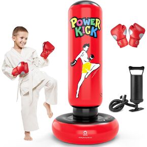 QPAU Larger Punching Bag for Kids, 66" Inflatable Boxing Bag, Gifts for Boys & Girls Age 5-12 for Practicing Karate, Taekwondo, MMA and to Relieve Pent Up Energy in Kids and Adults (Blue)