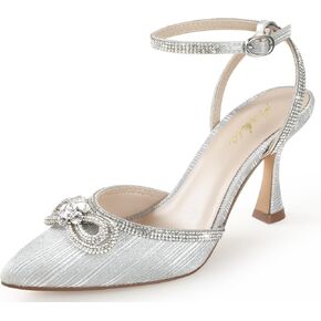 Ankis حجر الراين كعب مغلق عند الأصابع للنساء حزام الكاحل مضخات Slingback Stiletto فستان الزفاف