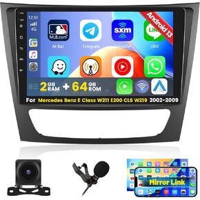 Roinvou [2G+64G] راديو سيارة لسيارة Mercedes Benz E Class W211 E200 CLS W219 2002-2009 مع Carplay اللاسلكي/Android Auto، 9 بوصة Android 13 IPS شاشة تعمل باللمس، بلوتوث، GPS، 28UI، DSP in Kuwait