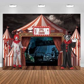 Horror Circus Backdrop Photography 7x5ft for Scary Halloween Party Decor Carnival Haunted House Evil Giant Clown Photo Background Hallowmas Birthday Photo Booth Props Banner