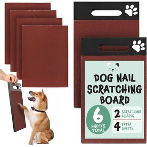 Evergreen Pet Supplies [6 Pads] Scratch Pad for Dogs - 2-Sided Medium & Coarse Sandpaper Dog Scratch Pad for Nails w/Extra Sheets - w/Handle - Dog Scratch Board for Nails