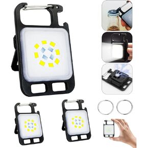Cob Keychain Work Light, 4 Light Modes Keychain Light Emergency Light with Magnet Base,Bracket,Bottle Opener - 3 Packs