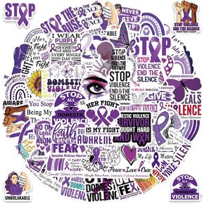 Domestic Violence Awareness Stickers, 50PCS Purple Ribbon Awareness Stop Domestic Violence Sticker Decals for Water Bottles Laptop Phone Skateboard Scrapbooking Helmet