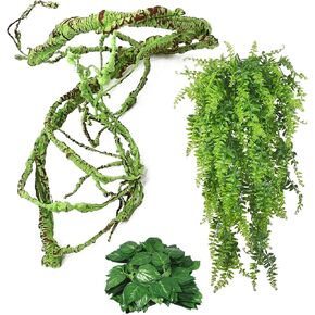 kathson 3 PCS Reptile Vines Plants Flexible Bendable Jungle Climbing Vine Terrarium Plastic Plant Leaves Pet Tank Habitat Decor for Bearded Dragons Lizards Geckos Snakes Frogs and More Reptiles