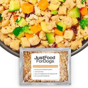JustFoodForDogs Frozen Fresh Dog Food, Complete Meal or Dog Food Topper, Turkey & Whole Wheat Macaroni, 72 oz (Pack of 7)