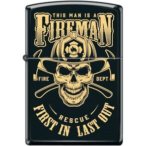 Zippo Lighter-Fireman Skull Design Black Matte Windproof Lighter #Z5434
