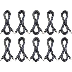 10 Pack of 10ft 22AWG DC Power Cables Male to Male 120" 5.5mm X 2.1mm Barrel Plug