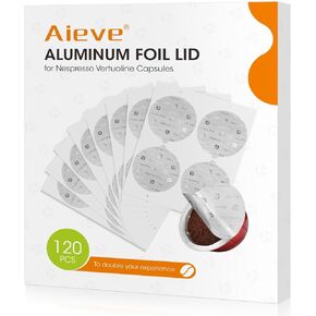 AIEVE Aluminum Foil Seals Lid Kit for Reusable Nespresso Pods Vertuo, Aluminum Seals Foil Lids for Nespresso Vertuo Capsule Includes 80Pcs Capsules Foil Seals, Capsule Holder, Coffee Scoop and Brush