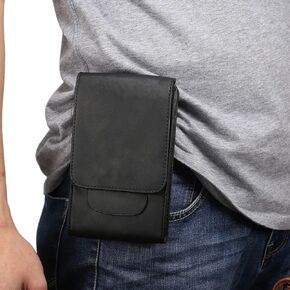 Leather Cell Phone Waist Bag Mens, Cell Phone Belt Clip Holster Leather, Vertical Small Smartphone Pouch with Belt Loop Carabiner Carrying Case Mobile Phone Handbag Card Slot Wallet Fanny Pack Bumbag