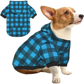 Plaid Dog Sweaters Hoodies Sweatshirts for Dogs Cats, Warm and Soft Cold Weater Coats for Christmas (Blue, Medium)