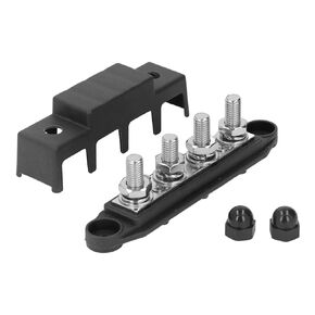 4 Position Bus Bar, Low Resistance Terminal Distribution Block M10 Studs 48V 250A for Automobile RV Yacht (Red)