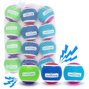 Nobleza Dog Tennis Balls 12 Pack, Durable Bouncy Floatable Squeaky Tennis Balls for Dogs for Fetch & Exercise, Training Interactive Natural Rubber Squeaky Dog Ball for Small Medium Dogs, 2.5in