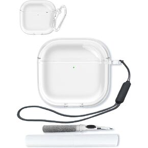 حافظة TPU لجهاز Apple AirPods 4 مع سلسلة مفاتيح ومجموعة تنظيف وحبل قصير، حماية شاملة، مقاومة للصدمات، حافظة شفافة من BOVUGAC لأجهزة Airpods الجيل الرابع - شفافة