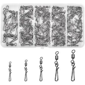 Rolling Swivel with Hanging Snap Swivel Kit, 150pcs Quick Change Stainless Steel Fast Snaps Speed Clips Fishing Snaps Hanging Clips Snaps Lure Clips Connector