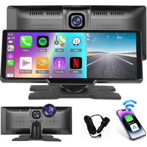 Wireless Portable Carplay Screen for Car - 9.3 inch HD Android Auto Screen GPS Navigation Dash Mount - Build-in Camera, Intelligent Voice Control, FM Transmit, Bluetooth Drive Mate