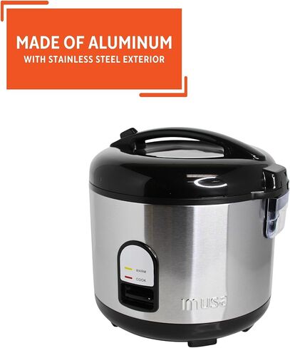 IMUSA USA GAU-00023 طباخ أرز كهربائي مع صينية بخار 10 أكواب أرز غير مطبوخ (20 كوب أرز مطبوخ)، ستانلس ستيل in Kuwait