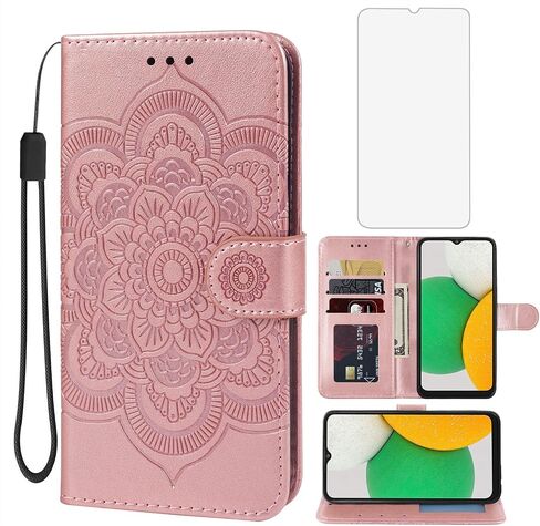 Case for Galaxy A03 Core/Samsung A03 Core SM-A032F Wallet Case with Tempered Glass Screen Protector, Leather Flip Credit Card Holder Stand Phone Cover for Samsung Galaxy A03 Core Rose Gold in Kuwait