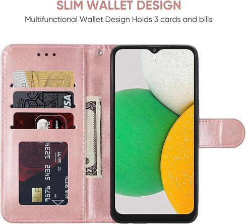 Case for Galaxy A03 Core/Samsung A03 Core SM-A032F Wallet Case with Tempered Glass Screen Protector, Leather Flip Credit Card Holder Stand Phone Cover for Samsung Galaxy A03 Core Rose Gold in Kuwait
