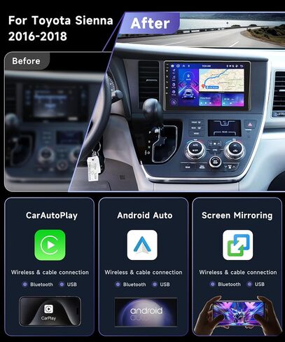 9 inch 8 Core Android Car Stereo for Toyota Sienna 2016-2018 with Wireless Car Play Android Auto DSP Audio,Podofo HD IPS Touch Screen Bluetooth Radio with GPS WiFi Backup Camera(2G+64G) in Saudi Arabia