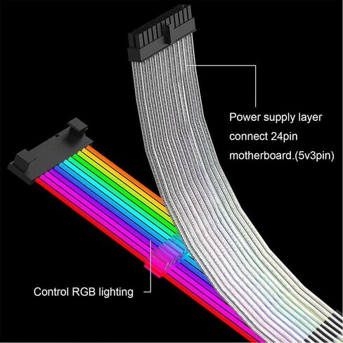 RGB Cable Extension PC Sync 24pin Male to Female Strimer RGB PSU Cable ATX Motherboard Extension Cable with Combs ARGB 5V3pin Lighting Cable Supports Aura Glowing (24P) in Saudi Arabia