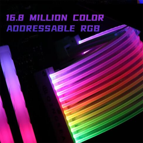 RGB Cable Extension PC Sync 24pin Male to Female Strimer RGB PSU Cable ATX Motherboard Extension Cable with Combs ARGB 5V3pin Lighting Cable Supports Aura Glowing (24P) in Saudi Arabia