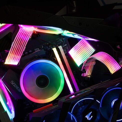 RGB Cable Extension PC Sync 24pin Male to Female Strimer RGB PSU Cable ATX Motherboard Extension Cable with Combs ARGB 5V3pin Lighting Cable Supports Aura Glowing (24P) in Saudi Arabia