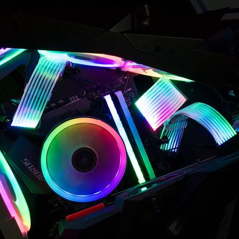 تمديد كابل RGB مزامنة الكمبيوتر 24pin ذكر إلى أنثى Strimer RGB PSU كابل ATX اللوحة الأم تمديد الكابل مع أمشاط ARGB 5V3pin كابل الإضاءة يدعم هالة متوهجة (24P) in Saudi Arabia